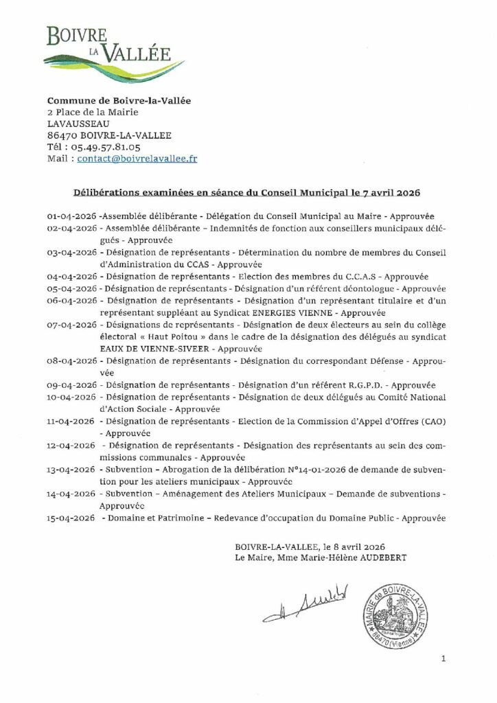 thumbnail of Délibérations éxaminées en CM – 20260407