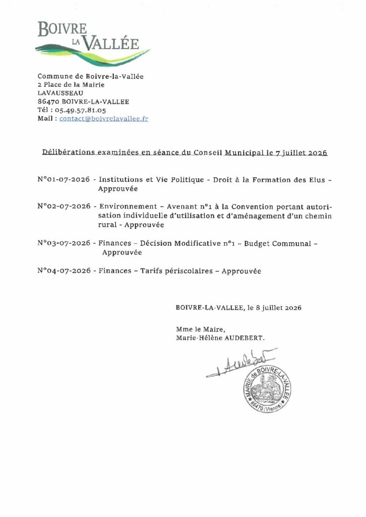 thumbnail of Délibérations éxaminées en CM – 20260707