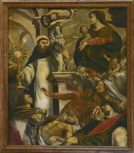 Tableau représentant Saint-Hyacinthe sauvant la statue de la Vierge