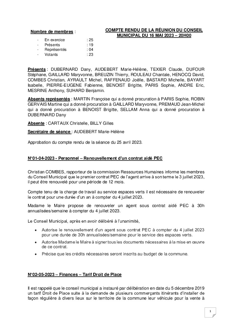 thumbnail of Procès-Verbal CM – 20230516