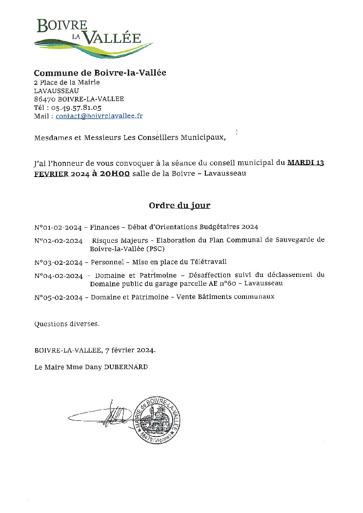 thumbnail of Ordre du jour CM – 20240207
