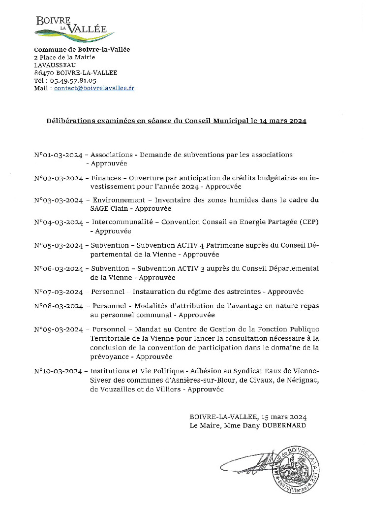 thumbnail of Délibérations éxaminées en CM – 20240314
