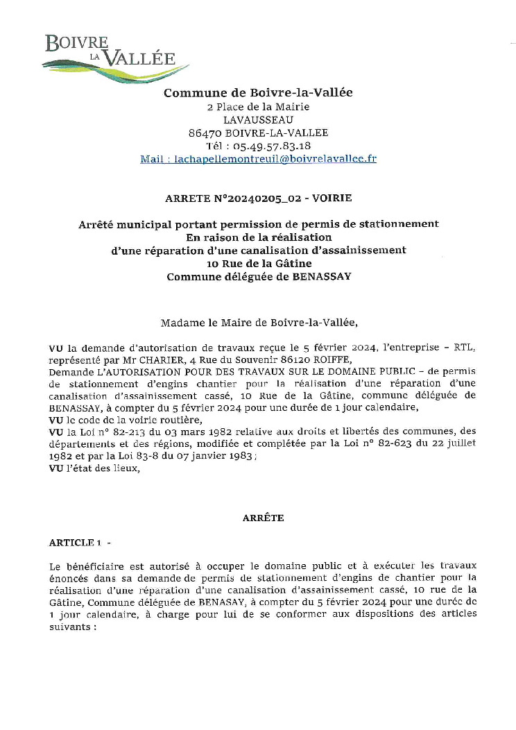 thumbnail of ARRETE-PERMISSION-VOIRIE-N°20240205_02-RTL-REPARATION-CANALISATION-10-RUE-DE-LA-GATINE-BENASSAY