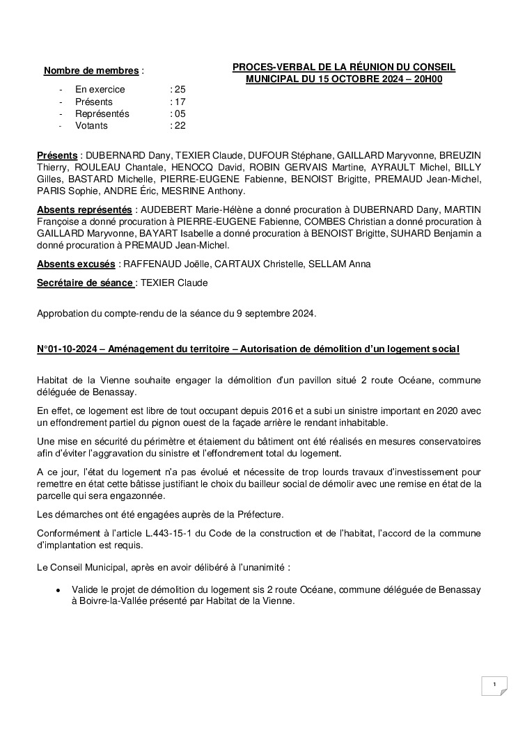 thumbnail of Procès-Verbal CM – 20241015