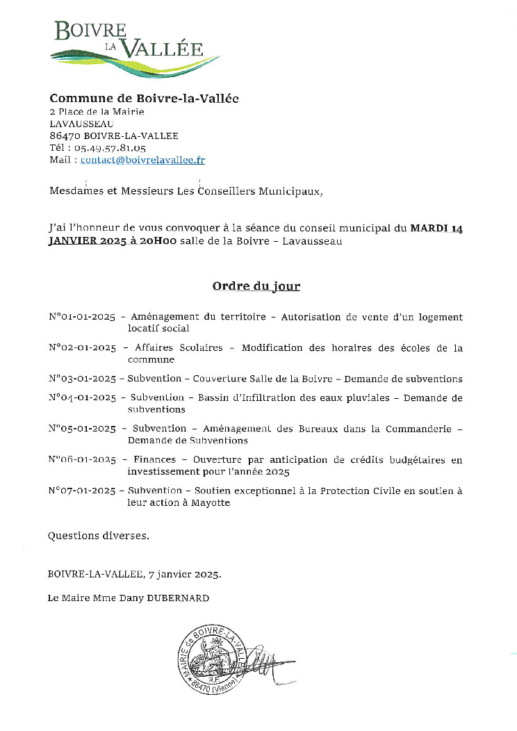 thumbnail of Ordre du jour CM – 20250114