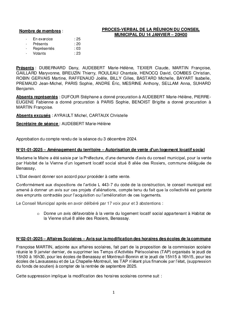 thumbnail of Procès-Verbal CM – 20250114