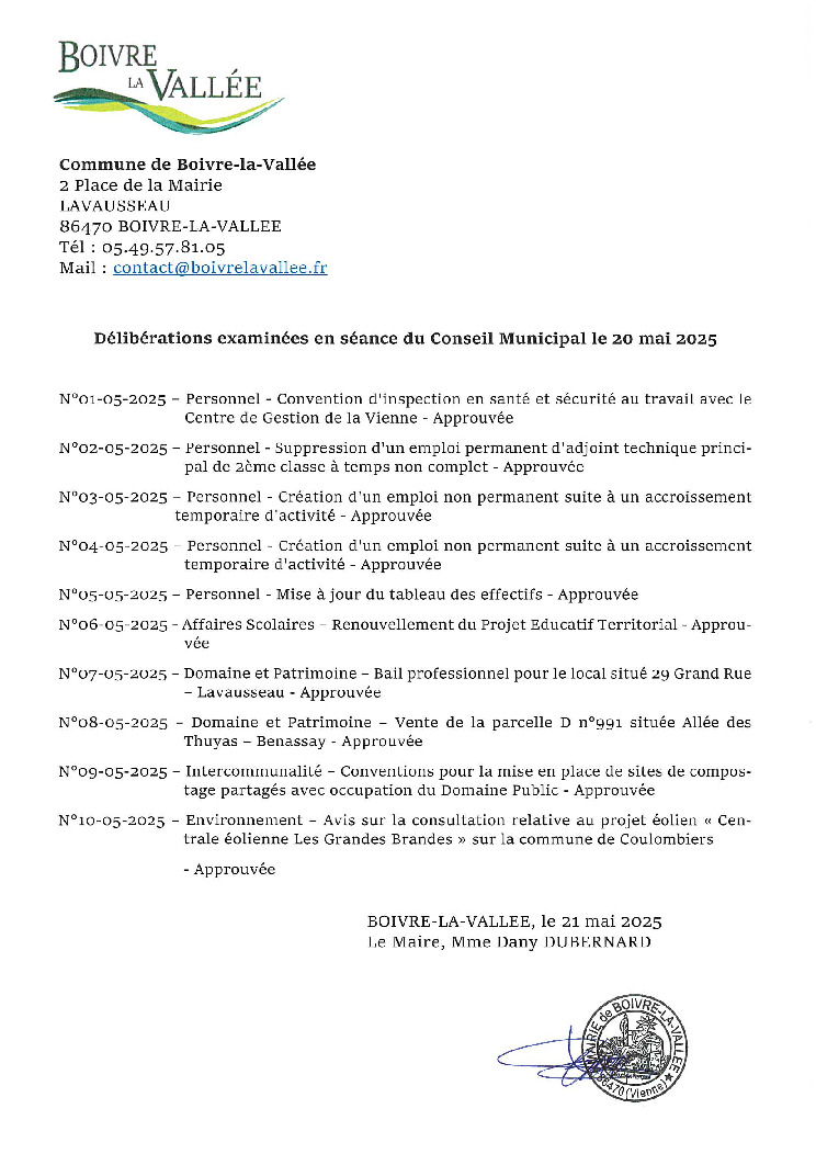 thumbnail of Délibérations éxaminées en CM – 20250520