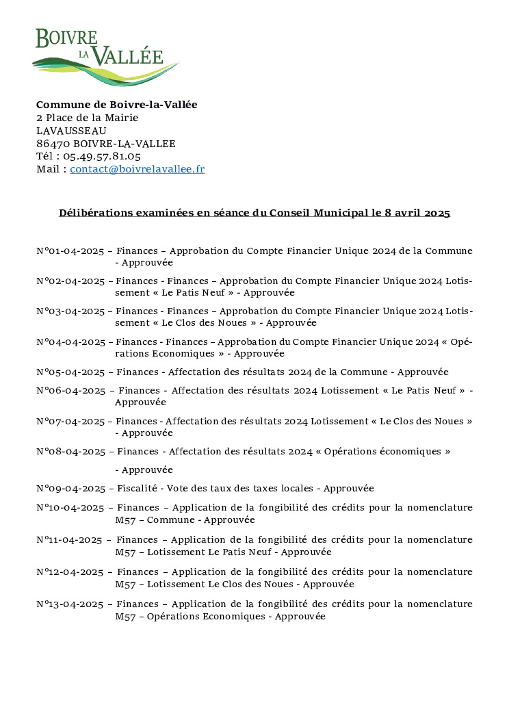 thumbnail of Délibérations éxaminées en CM – 20250408