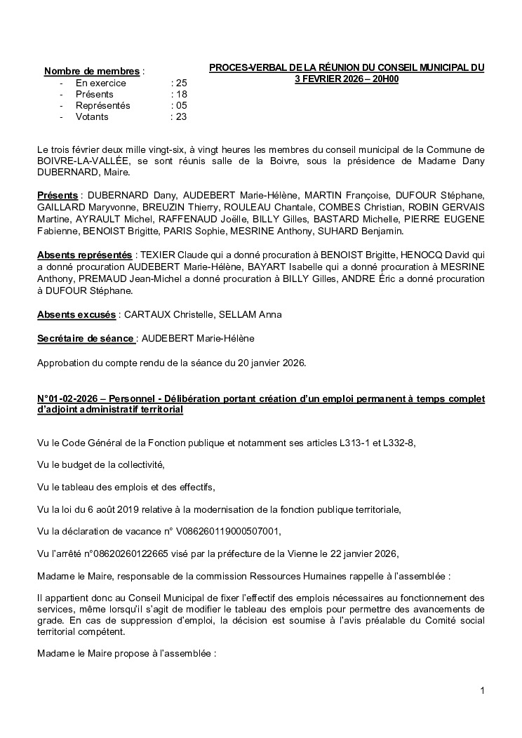 thumbnail of Procès-Verbal CM – 20260203