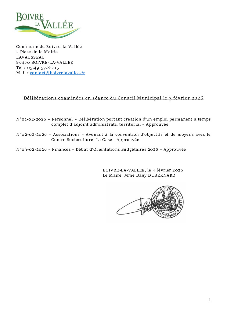 thumbnail of Délibérations éxaminées en CM – 20260203