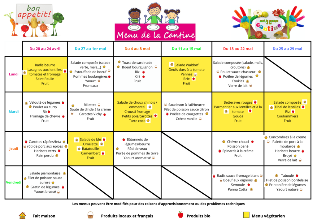 thumbnail of Menus Cantines – 2026 – Avril/Mai