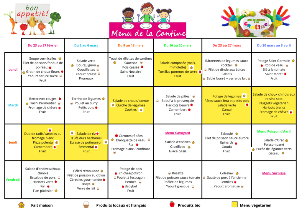 thumbnail of Menus Cantines – 2026 – Fevrier/Mars